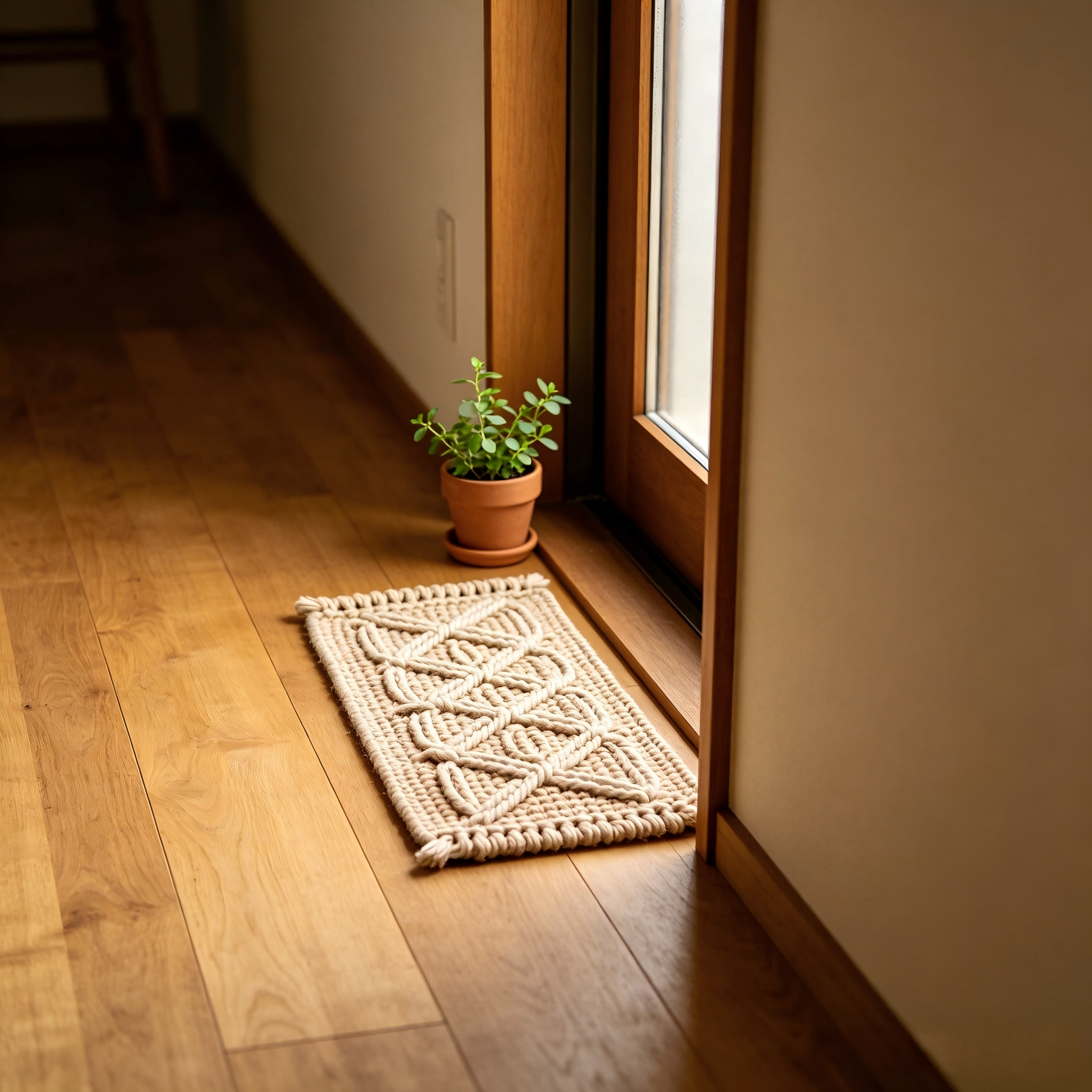 Small Narrow Boho Macrame Doormat 16x28 Inch Compact Cotton Side Door Mat