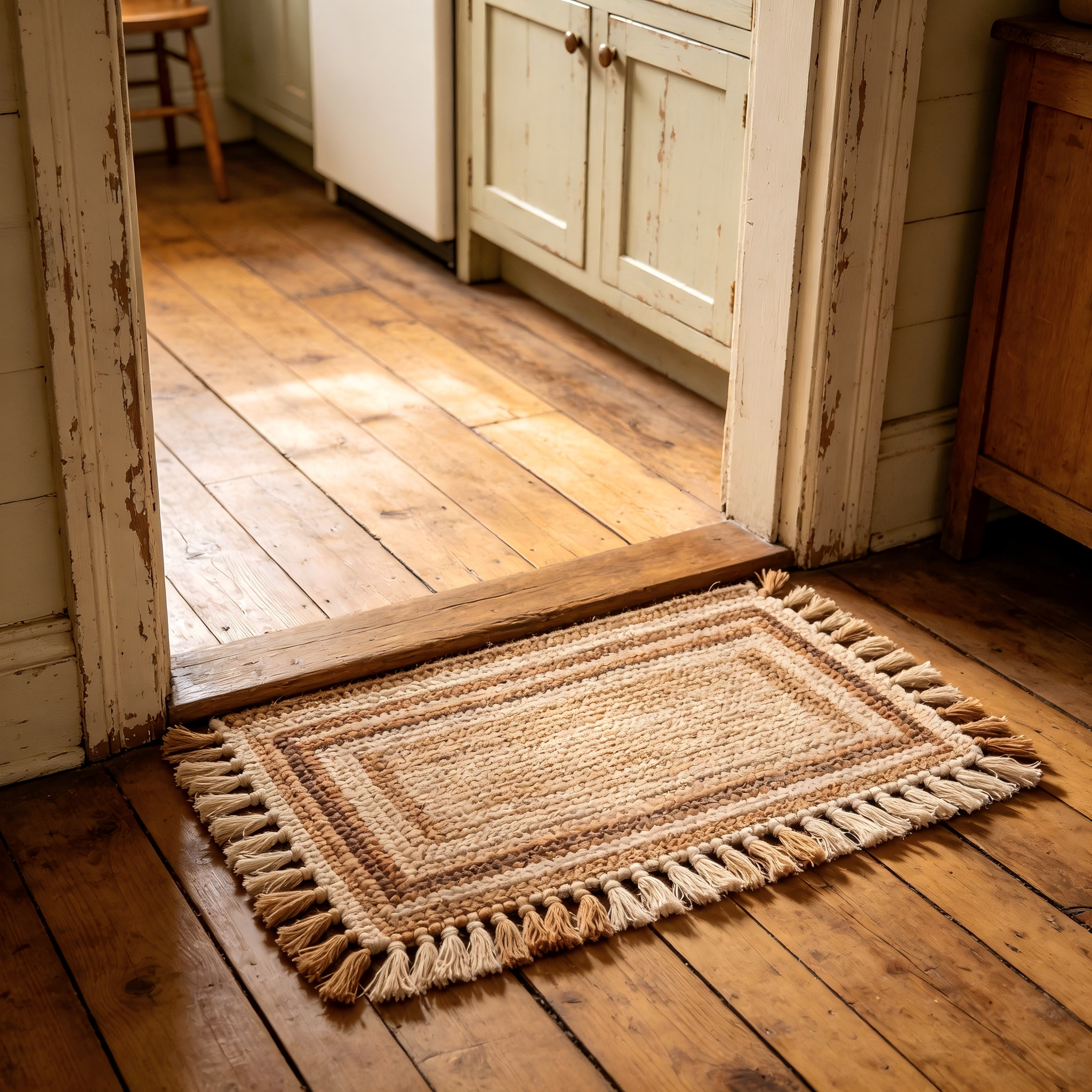 Dual-Tassel Edge Boho Macrame Doormat 19x31 Inch Cotton Indoor Door Mat